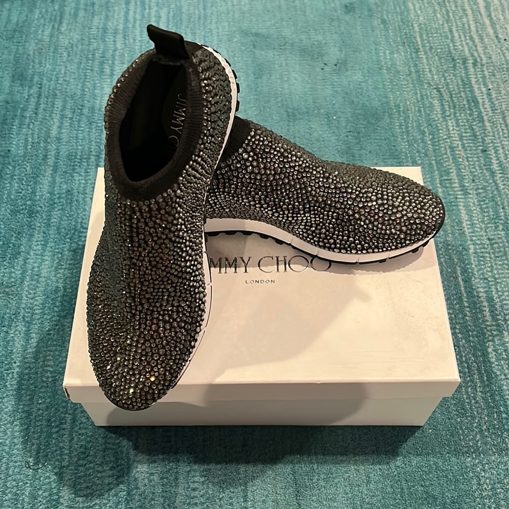 brand new Jimmy Choo bedazzled rhinestone encrusted women’s lace less sneakers